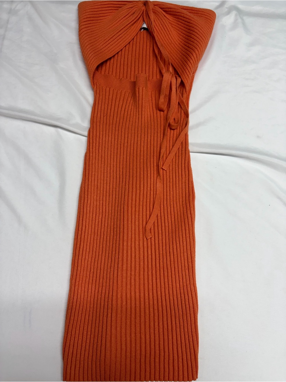 Strapless Orange Ribbed Knit Tube Dress